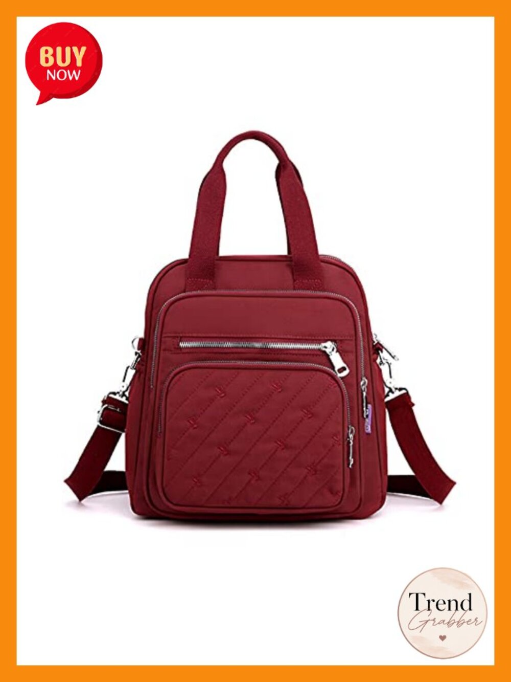 Women's Nylon Fashion Backpack with USB Charging Port, Work Travel Daypack
